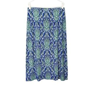NEW J Jill Maxi Skirt Women's Size Medium Pull On Blue Paisley Tropical Vacation